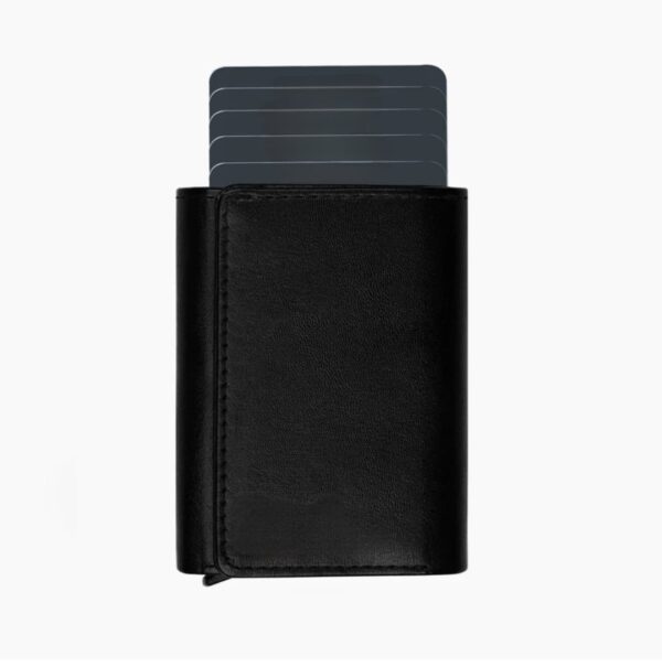 Black Leather Pop-Up Wallet | RFID Protected Slim Trifold Wallet for Men | Hidden Cash Pocket | Holds 8 Cards | Personalized Gift